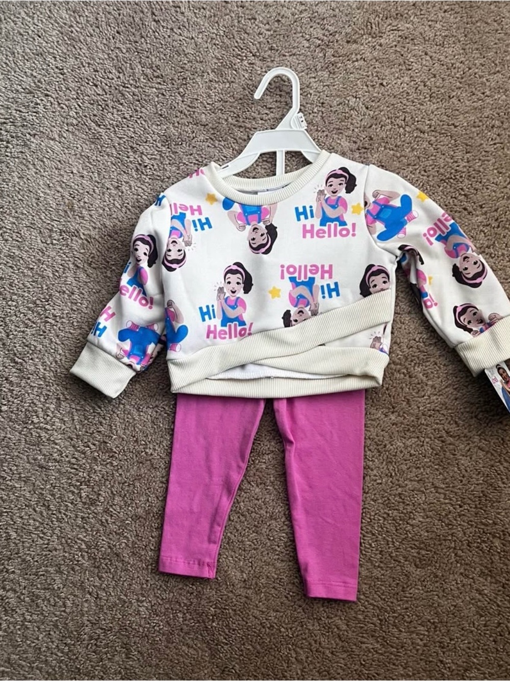 Toddler Ms Rachel Two-Piece Set - Cream & Bright Pink size 12 months new